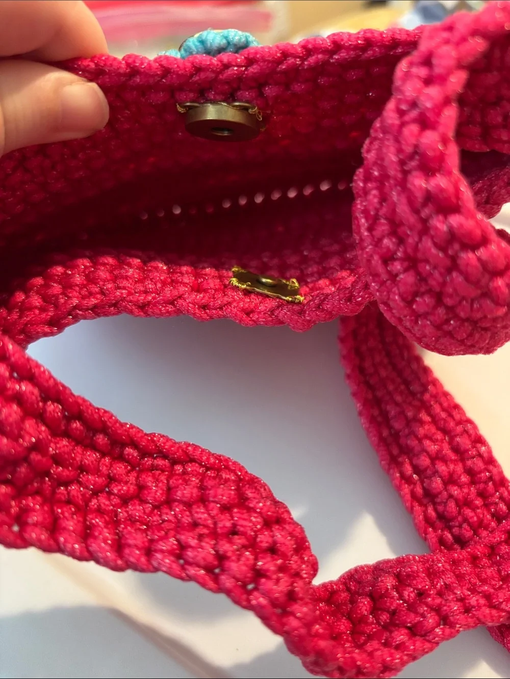 Handmade Kids Crochet Crossbody Bag - Hot Pink with Smiley Accent